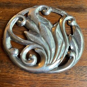 Vintage handcrafted sterling silver big deco flourish floral brooch!  💕